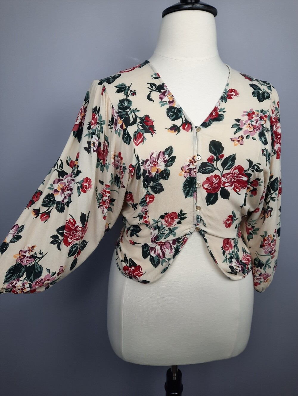 Christy Dawn Emmy Top Cottagecore Peasant Blouse Floribunda Rose Print size XL